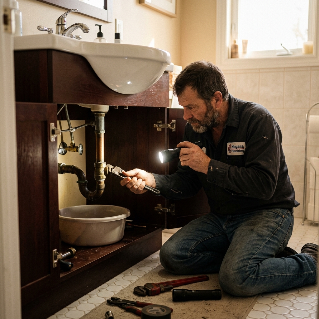 Plumbing professional in Quebec City, Ontario — editorial portrait.